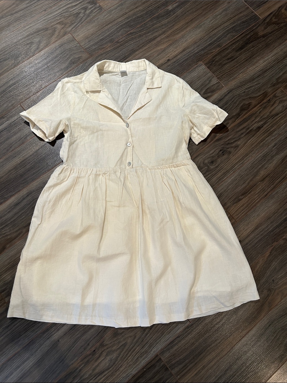 twik Cream Short-Sleeve Button Mini Dress